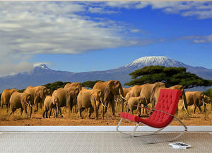 Kilimanjaro And Elephants Wall Mural Wallpaper - Canvas Art Rocks - 2