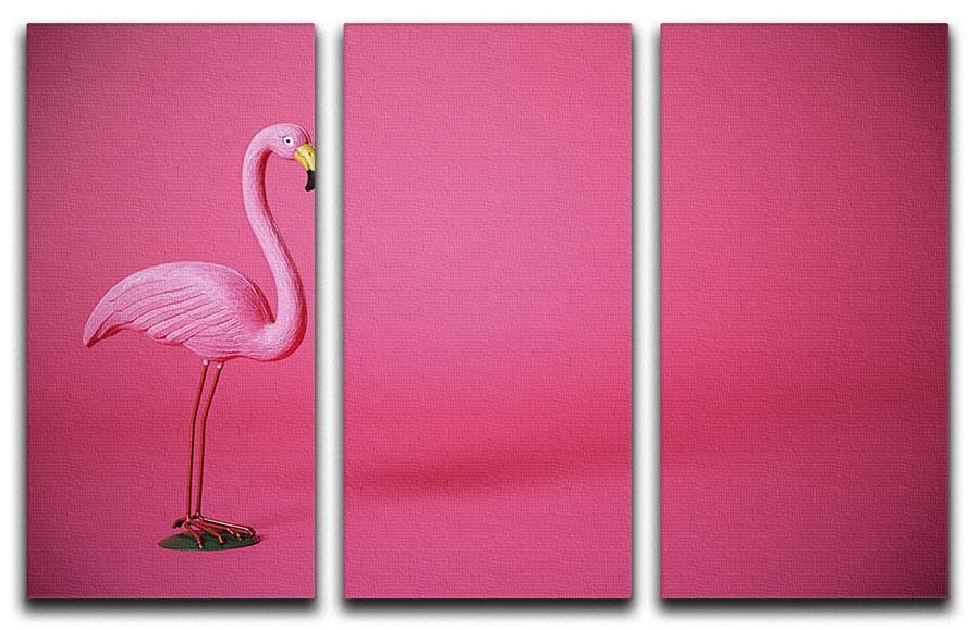 Kitsch pink flamingo in studio 3 Split Panel Canvas Print - Canvas Art Rocks - 1
