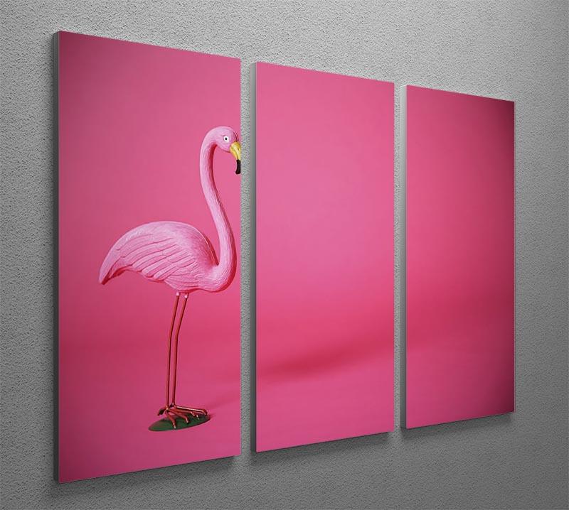Kitsch pink flamingo in studio 3 Split Panel Canvas Print - Canvas Art Rocks - 2