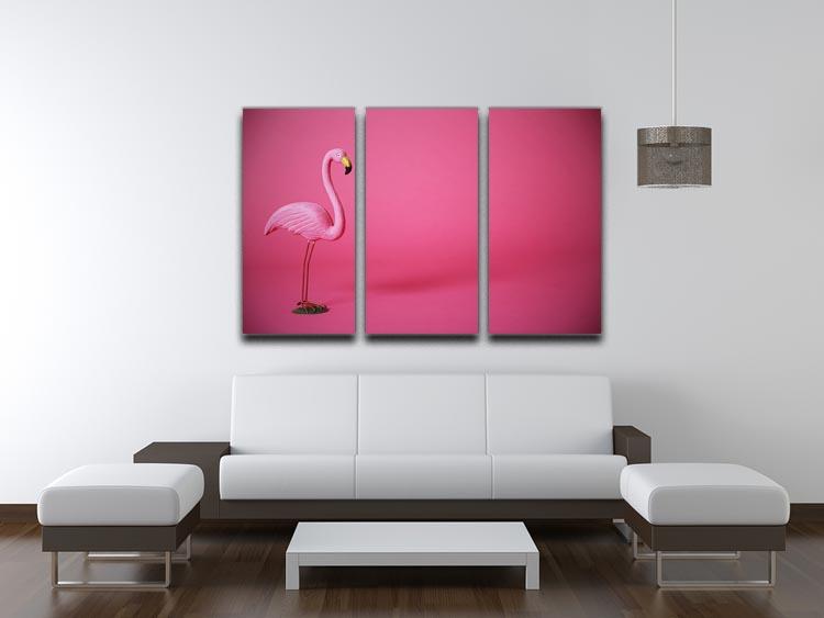 Kitsch pink flamingo in studio 3 Split Panel Canvas Print - Canvas Art Rocks - 3