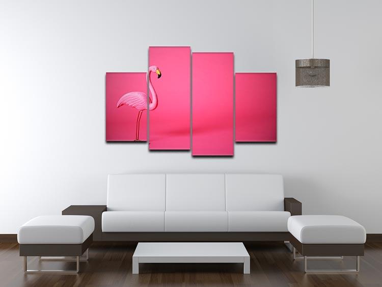 Kitsch pink flamingo in studio 4 Split Panel Canvas - Canvas Art Rocks - 3