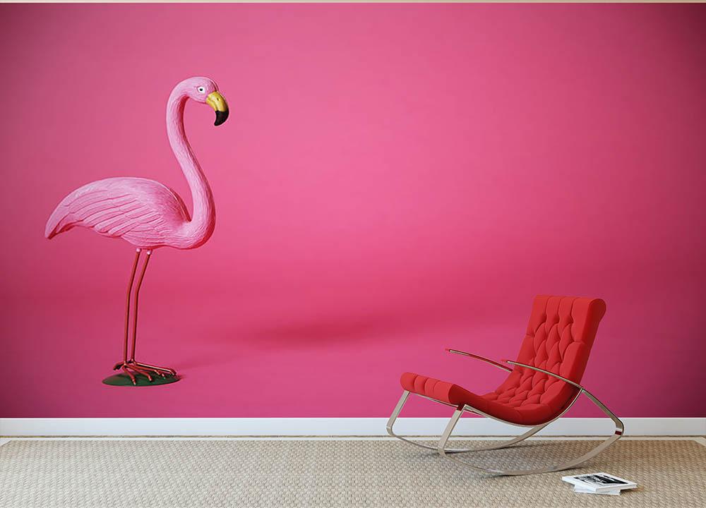 Cinco de Mayo: Pink Flamingo Mural - Removable Wall Adhesive Wall Decal Giant 52W x 36H