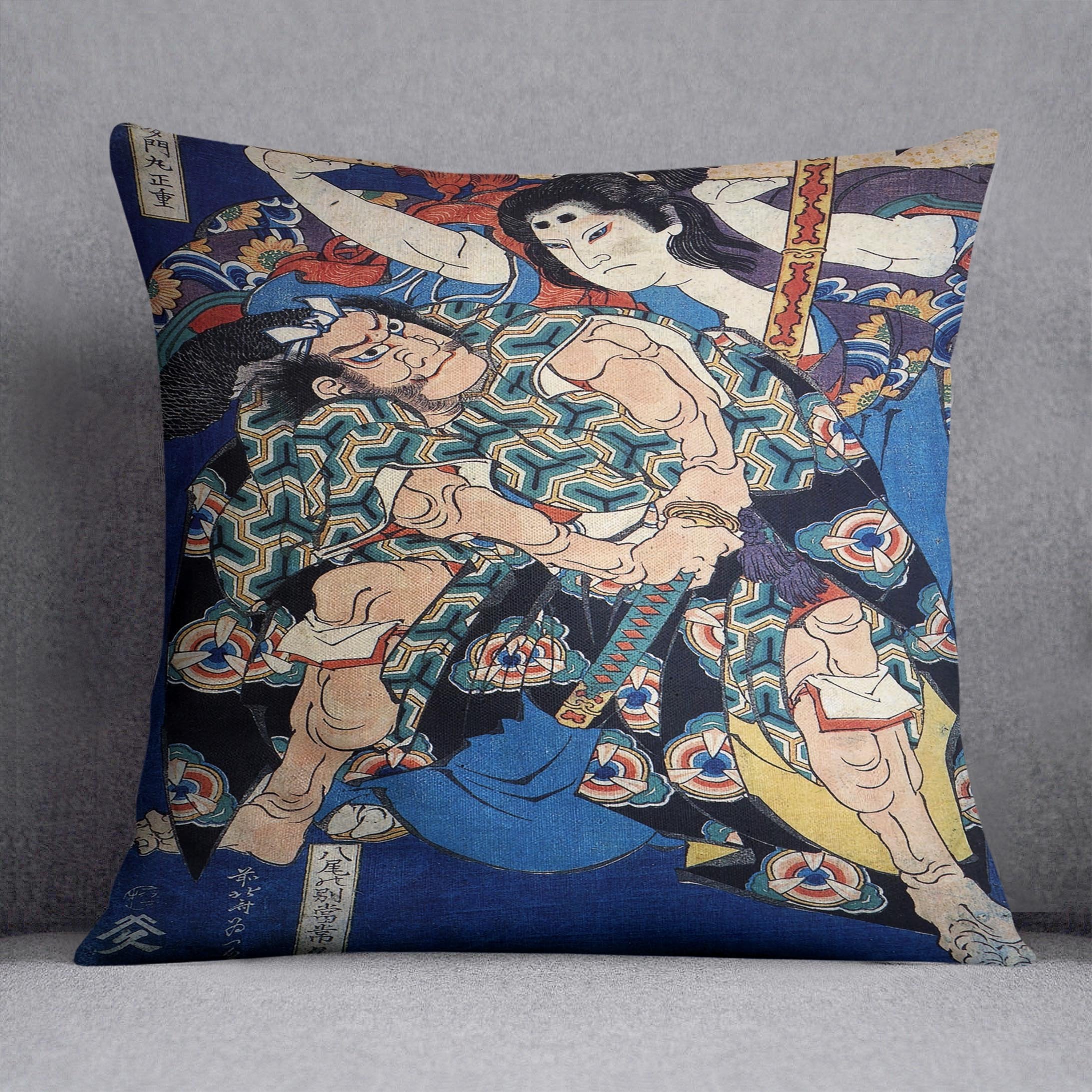 Kusunuki Tamonmaru by Hokusai Throw Pillow