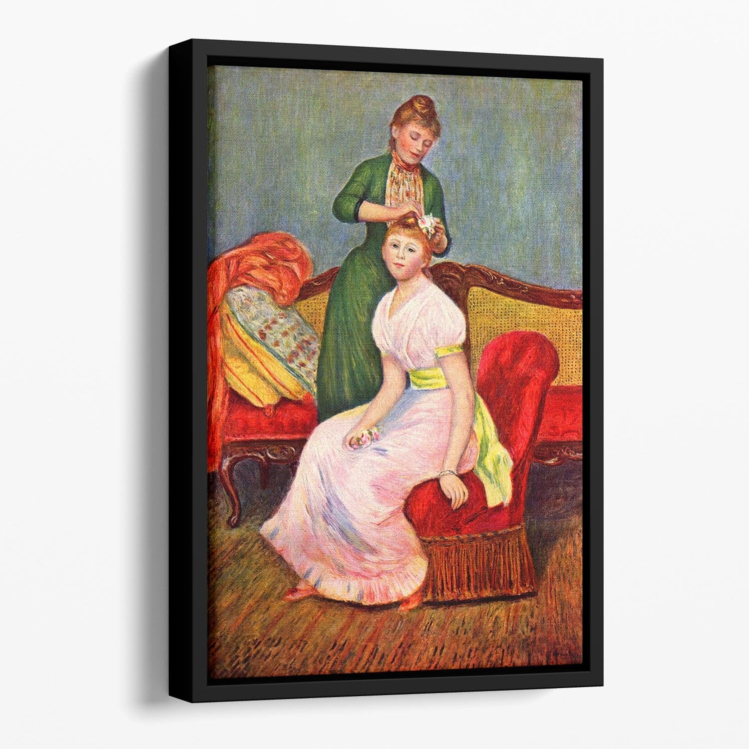 La coiffure by Renoir Floating Framed Canvas