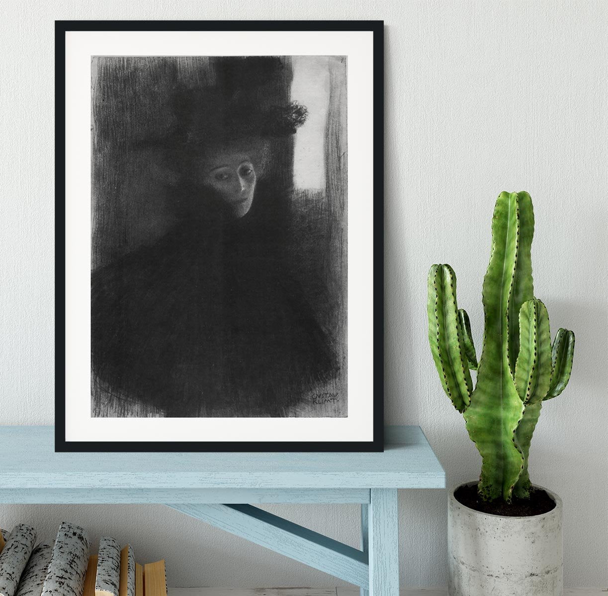 Lady in hat and cape by Klimt Framed Print - Canvas Art Rocks - 1