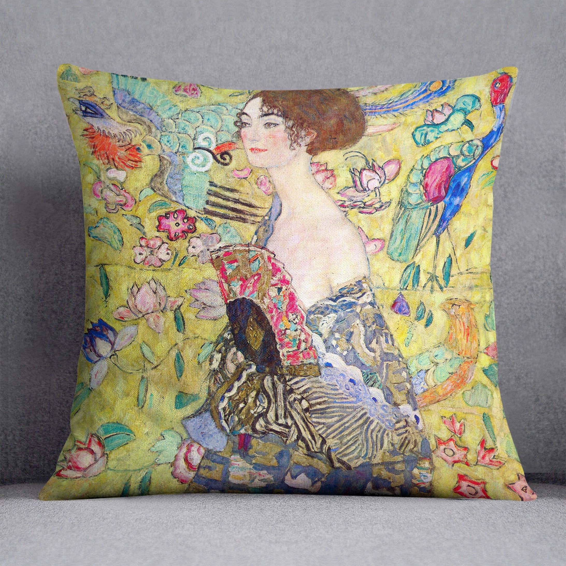 Lady with fan by Klimt Throw Pillow