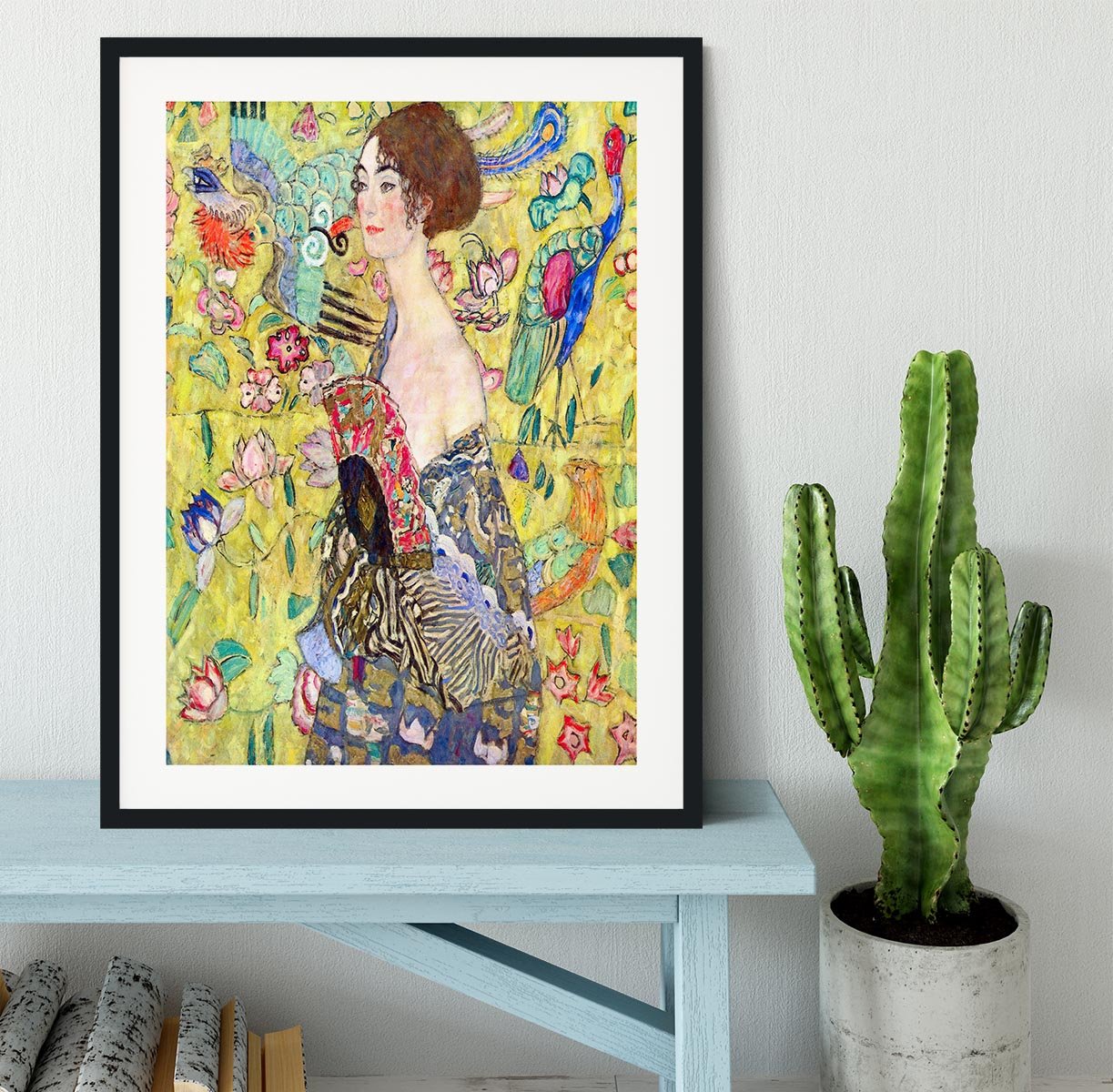 Lady with fan by Klimt Framed Print - Canvas Art Rocks - 1