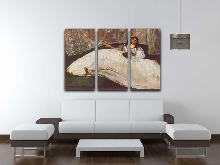 Lady with fan by Manet 3 Split Panel Canvas Print - Canvas Art Rocks - 3