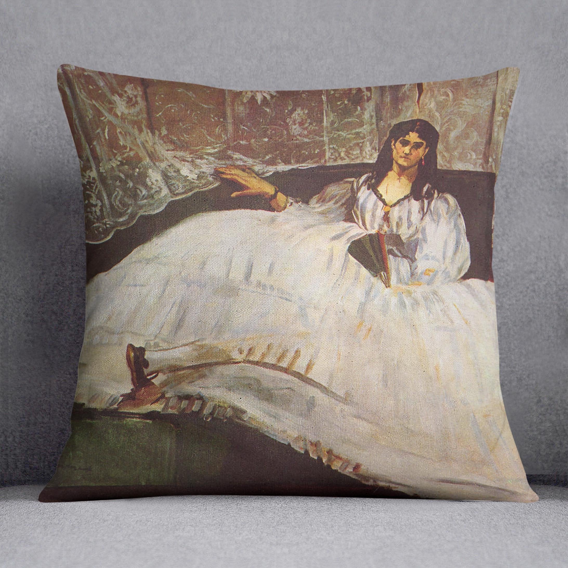 Lady with fan by Manet Throw Pillow