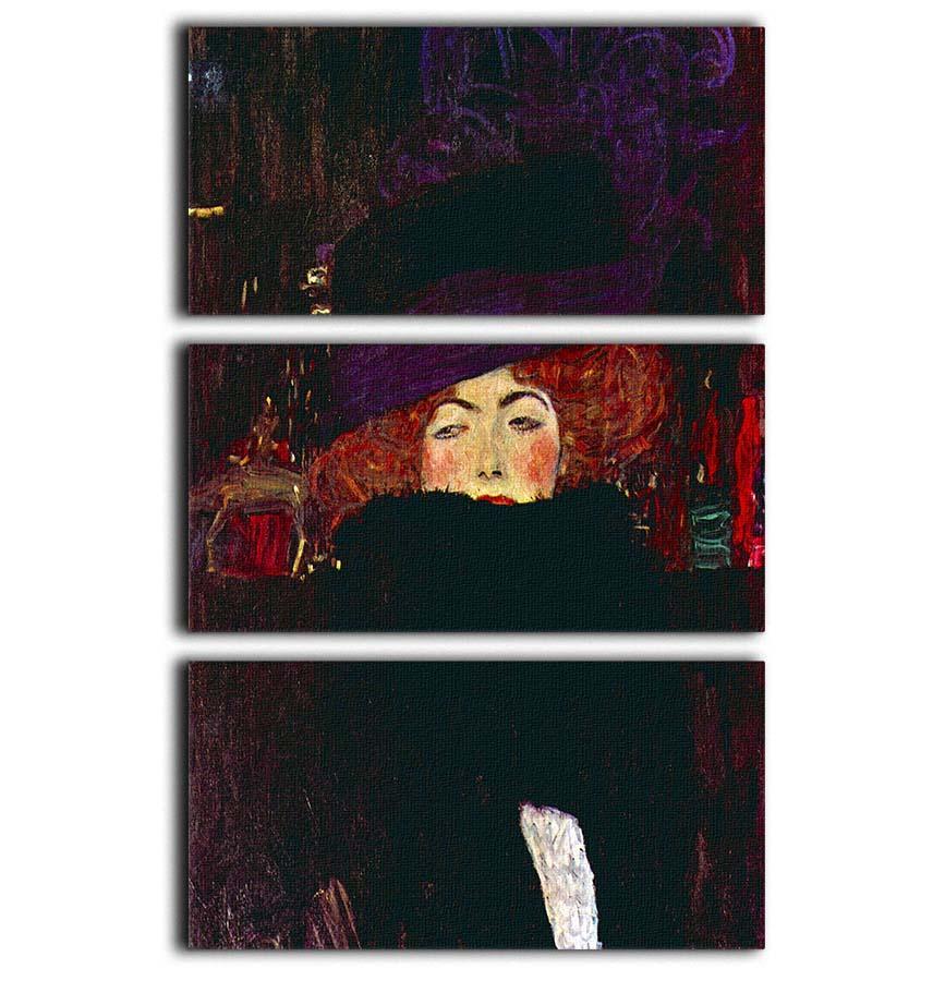 Lady with hat and feather by Klimt 3 Split Panel Canvas Print - Canvas Art Rocks - 1