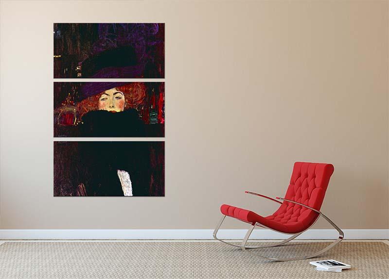 Lady with hat and feather by Klimt 3 Split Panel Canvas Print - Canvas Art Rocks - 2