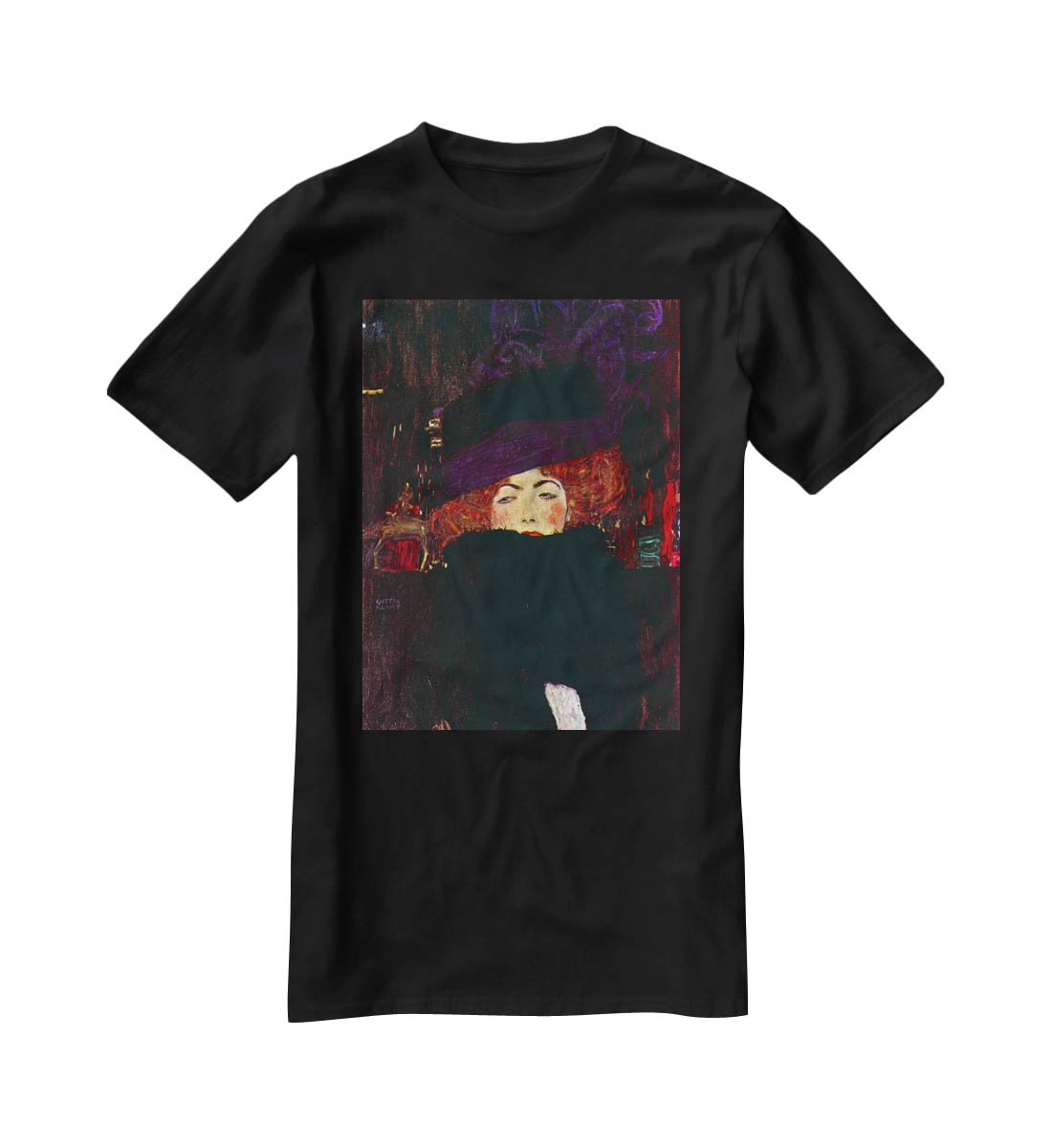 Lady with hat and feather by Klimt T-Shirt - Canvas Art Rocks - 1