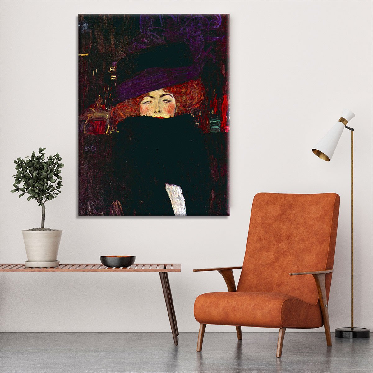 Lady with hat and feather by Klimt Canvas Print or Poster