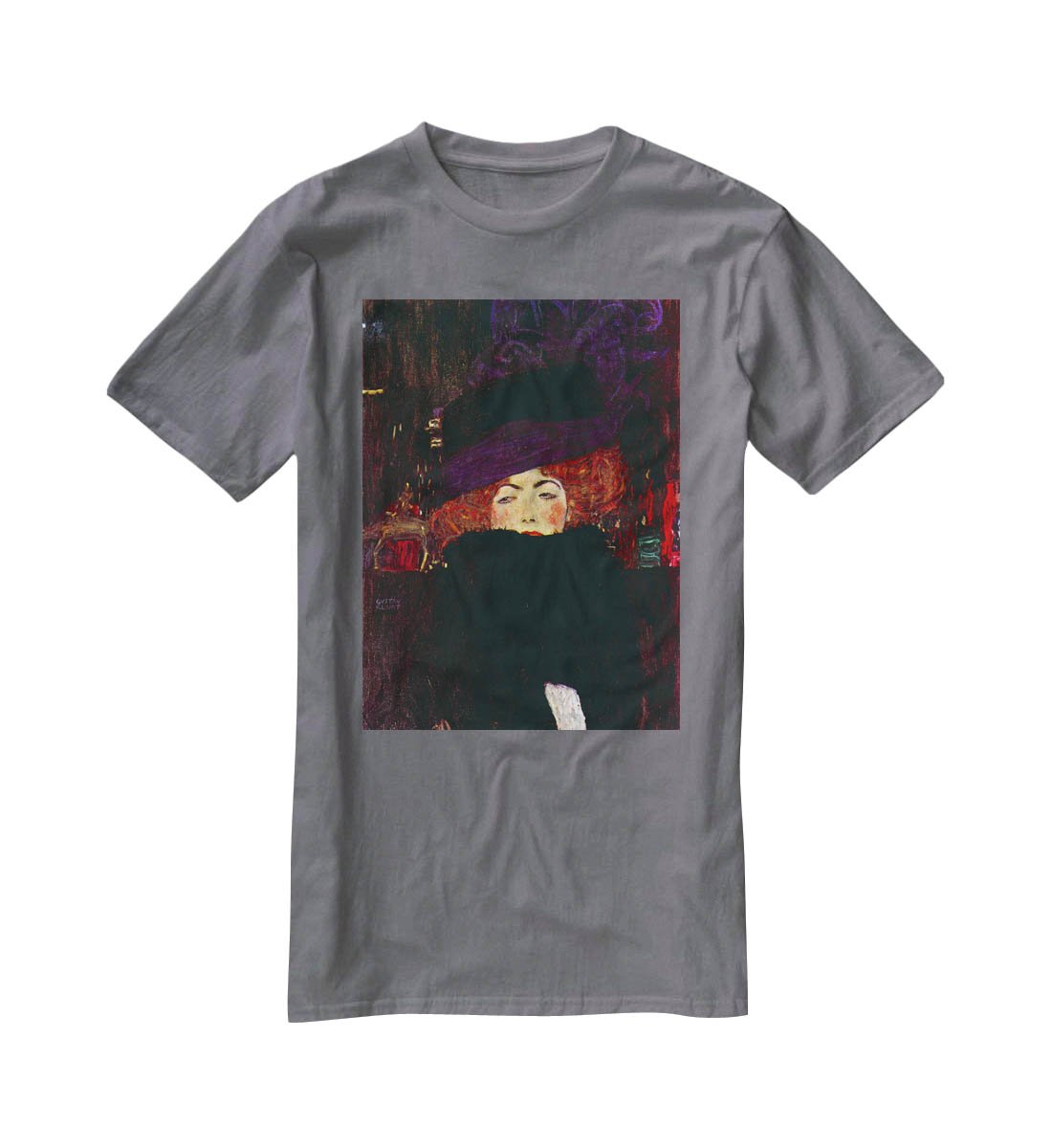 Lady with hat and feather by Klimt T-Shirt - Canvas Art Rocks - 3
