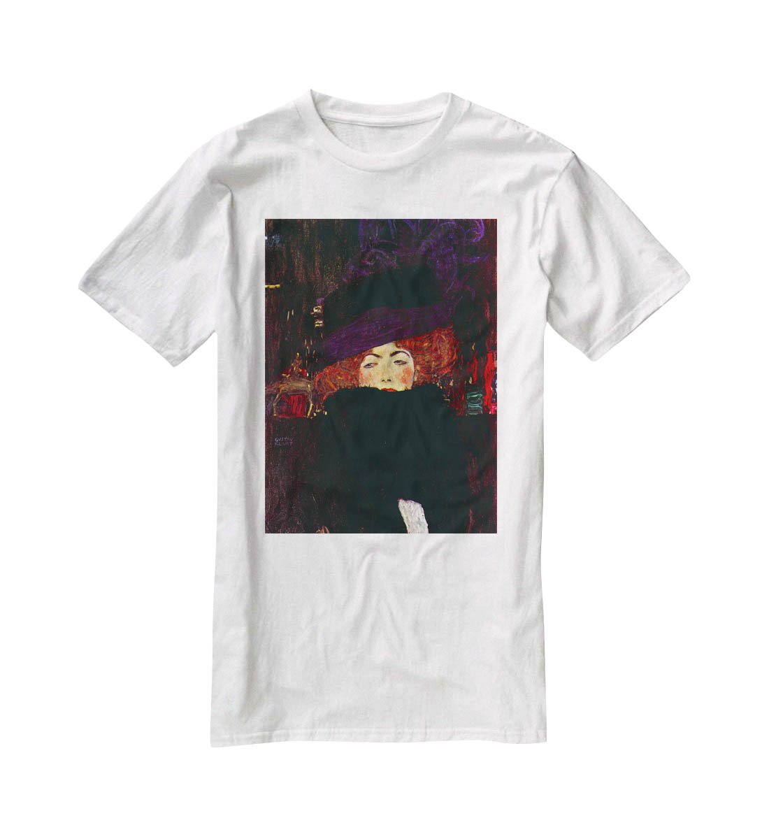 Lady with hat and feather by Klimt T-Shirt - Canvas Art Rocks - 5