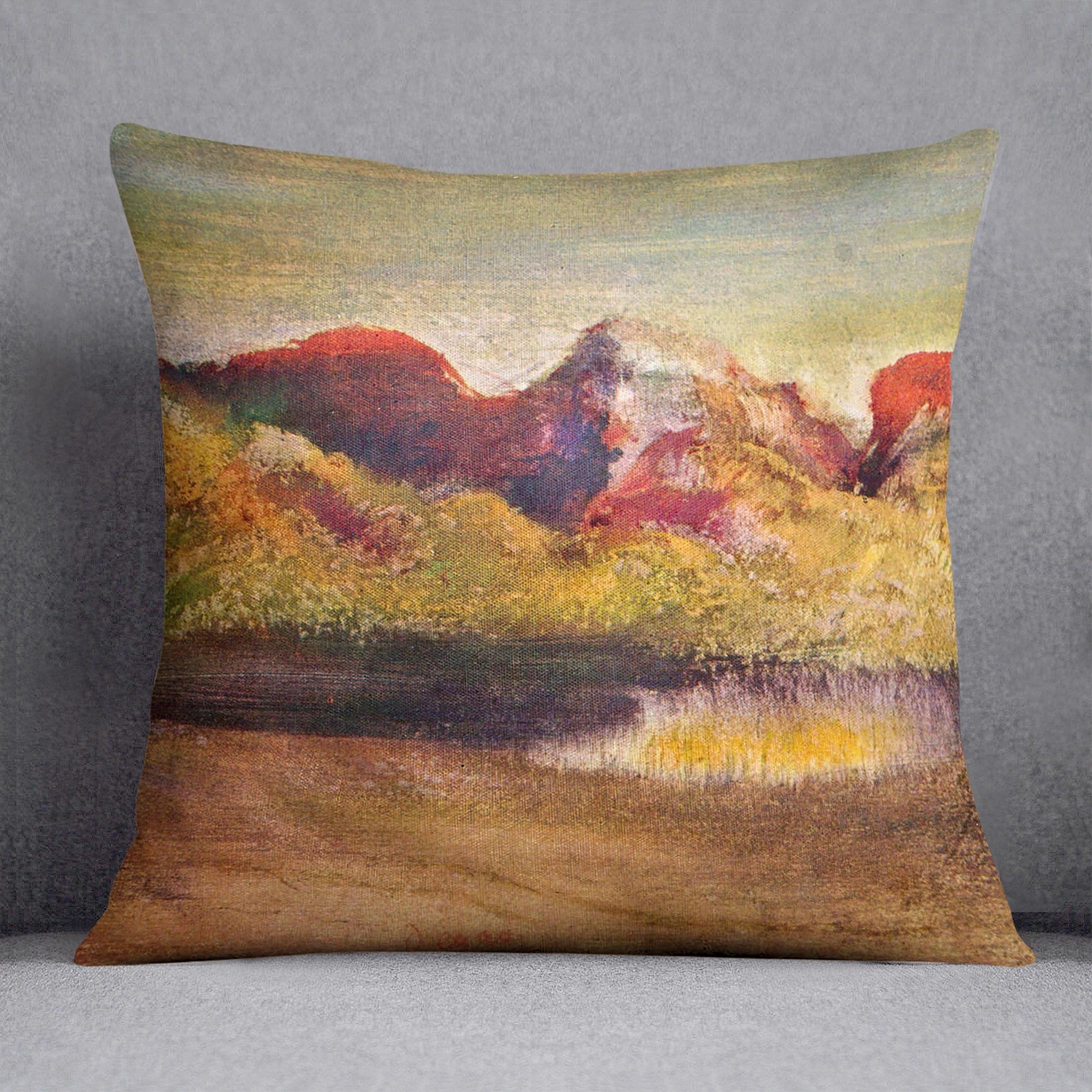 Lake and mountains by Degas Cushion