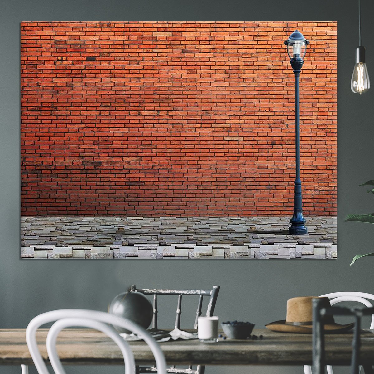 Lamp post street on brick Canvas Print or Poster