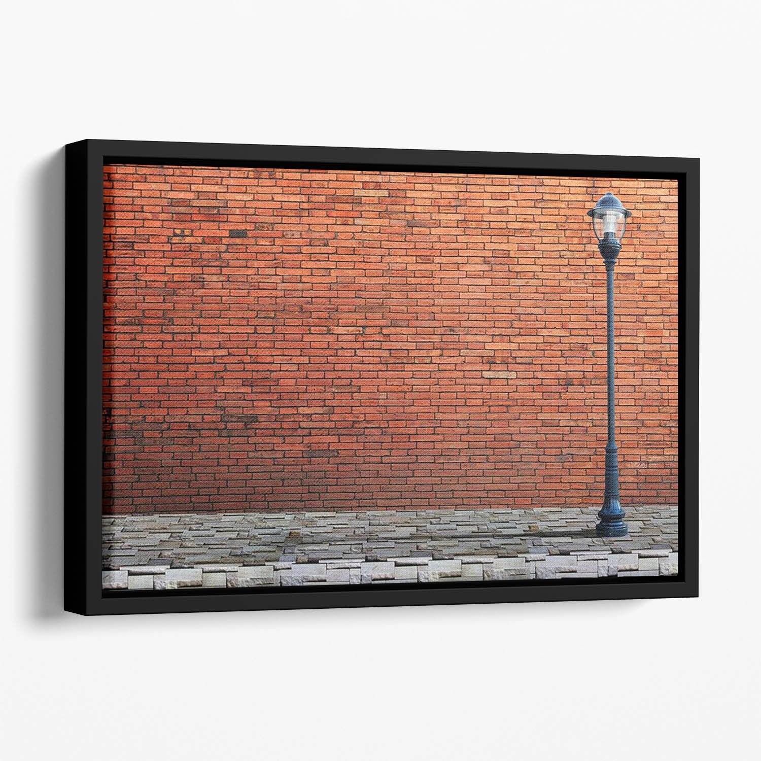 Lamp post street on brick Floating Framed Canvas