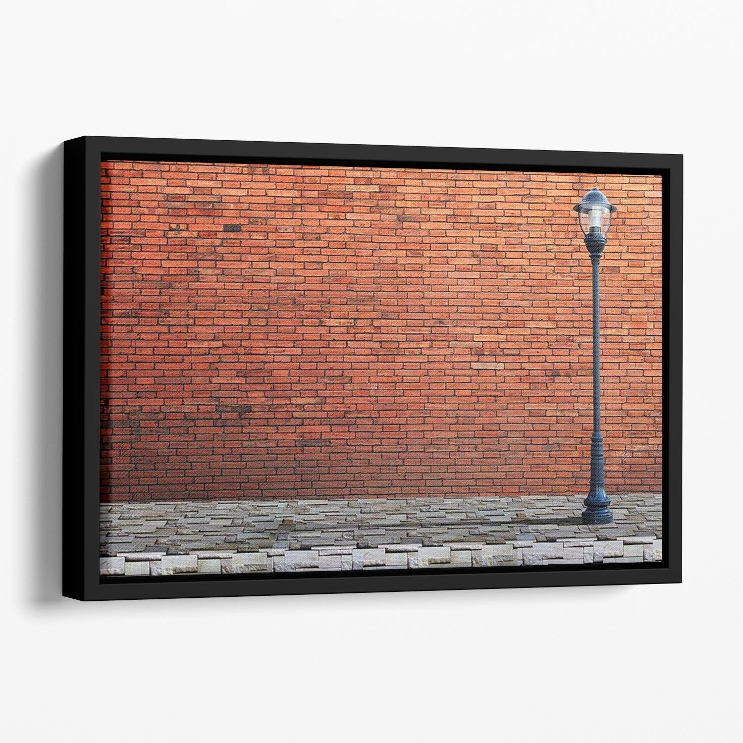 Lamp post street on brick Floating Framed Canvas - Canvas Art Rocks - 1