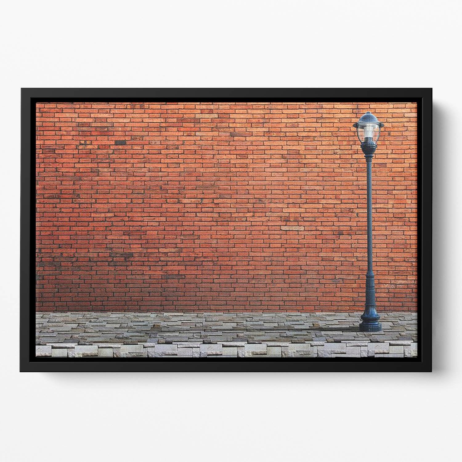 Lamp post street on brick Floating Framed Canvas