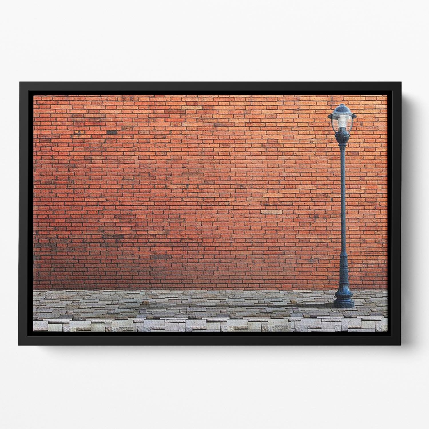 Lamp post street on brick Floating Framed Canvas - Canvas Art Rocks - 2
