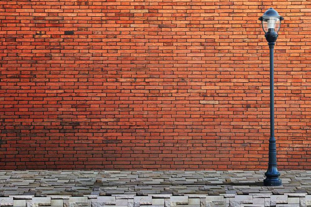 Lamp post street on brick Wall Mural Wallpaper - Canvas Art Rocks - 1