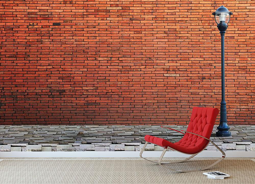 Lamp post street on brick Wall Mural Wallpaper - Canvas Art Rocks - 2