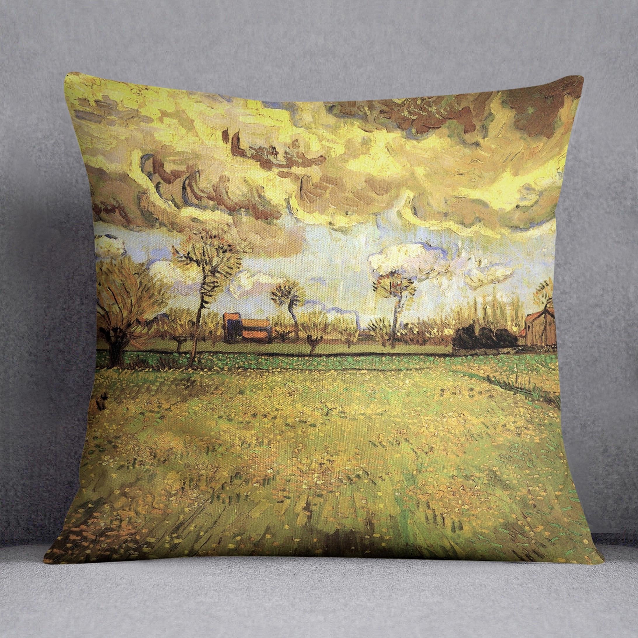 Landscape Under a Stormy Sky by Van Gogh Throw Pillow