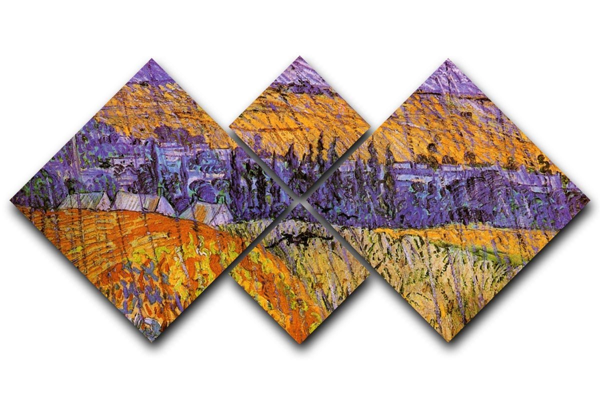 Landscape at Auvers in the Rain by Van Gogh 4 Square Multi Panel Canvas  - Canvas Art Rocks - 1