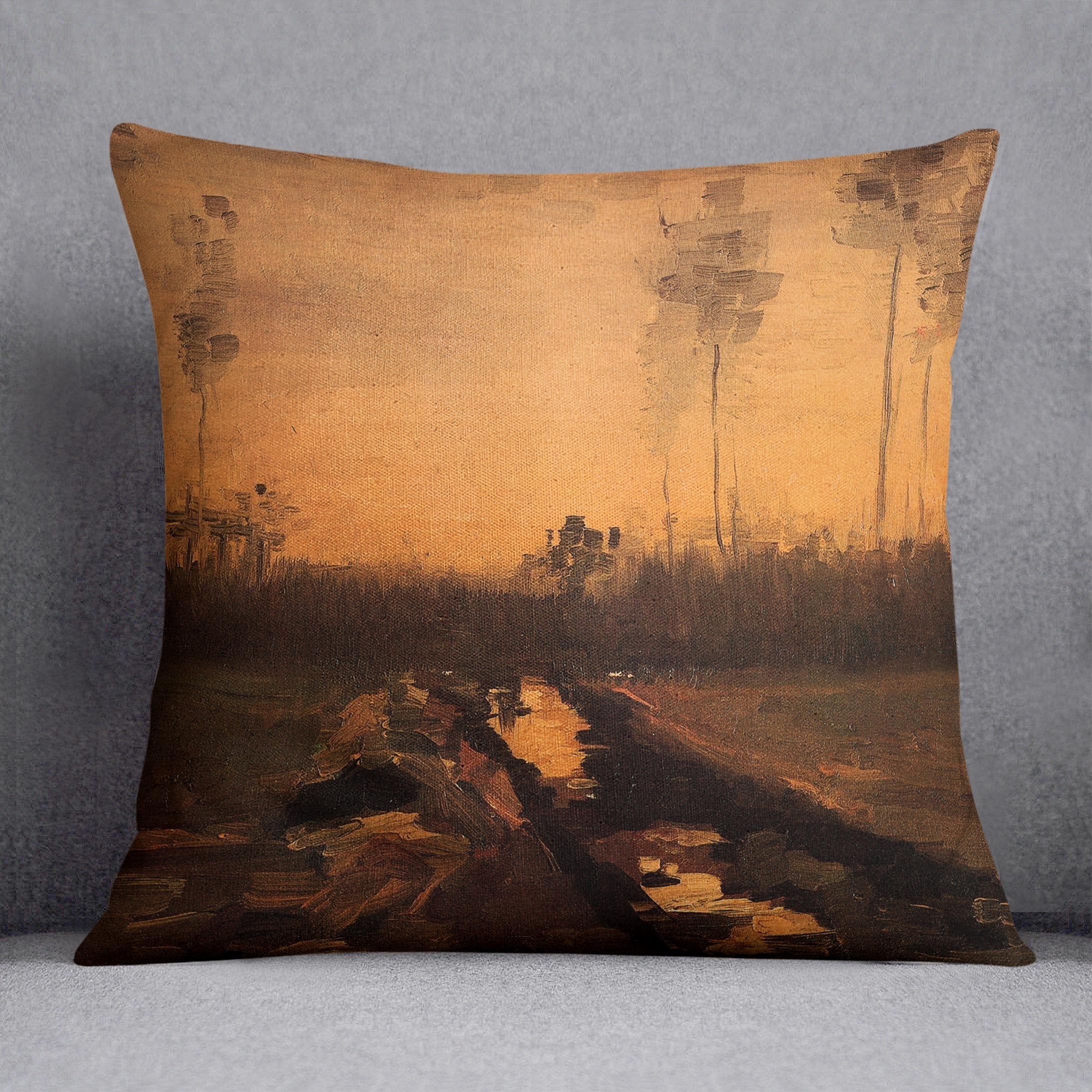 Landscape at Dusk by Van Gogh Throw Pillow