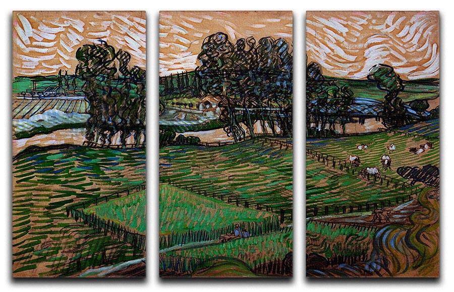 Landscape with Bridge across the Oise by Van Gogh 3 Split Panel Canvas Print - Canvas Art Rocks - 4