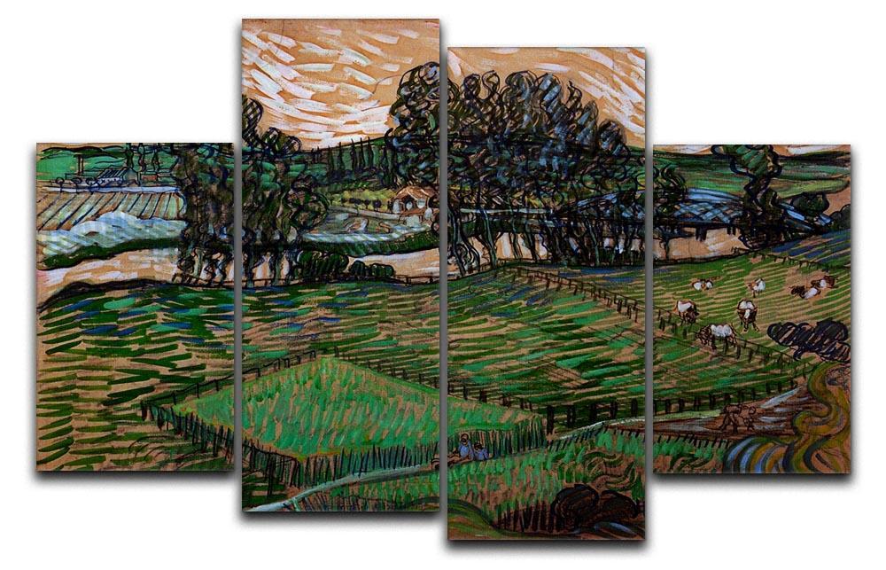 Landscape with Bridge across the Oise by Van Gogh 4 Split Panel Canvas  - Canvas Art Rocks - 1