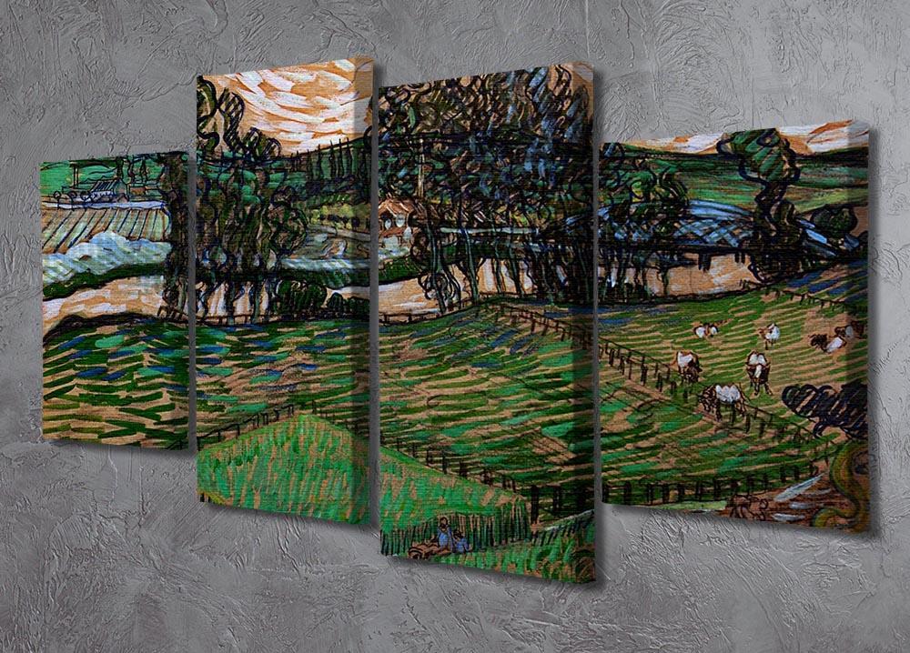 Landscape with Bridge across the Oise by Van Gogh 4 Split Panel Canvas - Canvas Art Rocks - 2