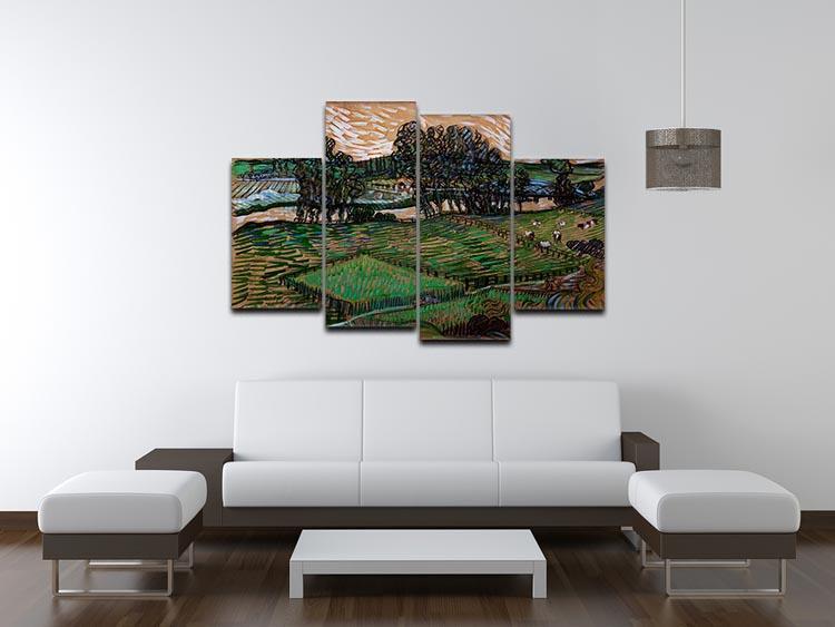 Landscape with Bridge across the Oise by Van Gogh 4 Split Panel Canvas - Canvas Art Rocks - 3