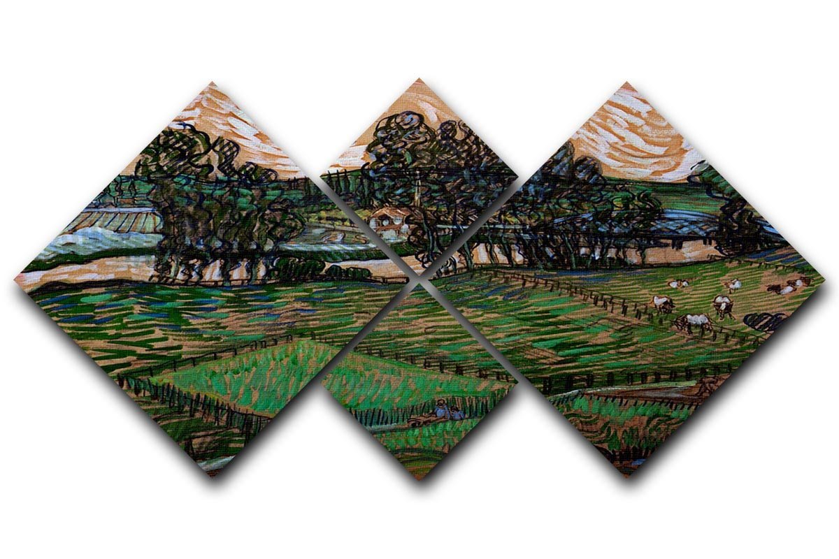 Landscape with Bridge across the Oise by Van Gogh 4 Square Multi Panel Canvas  - Canvas Art Rocks - 1