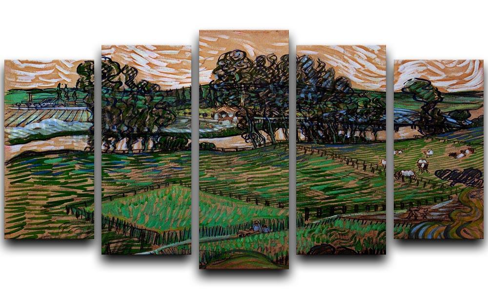 Landscape with Bridge across the Oise by Van Gogh 5 Split Panel Canvas  - Canvas Art Rocks - 1