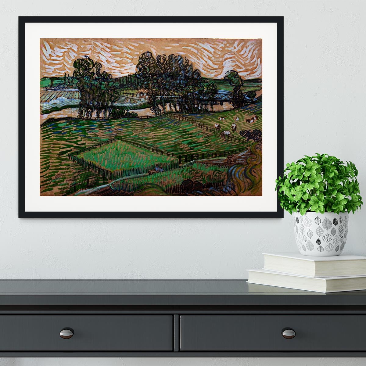 Landscape with Bridge across the Oise by Van Gogh Framed Print - Canvas Art Rocks - 1
