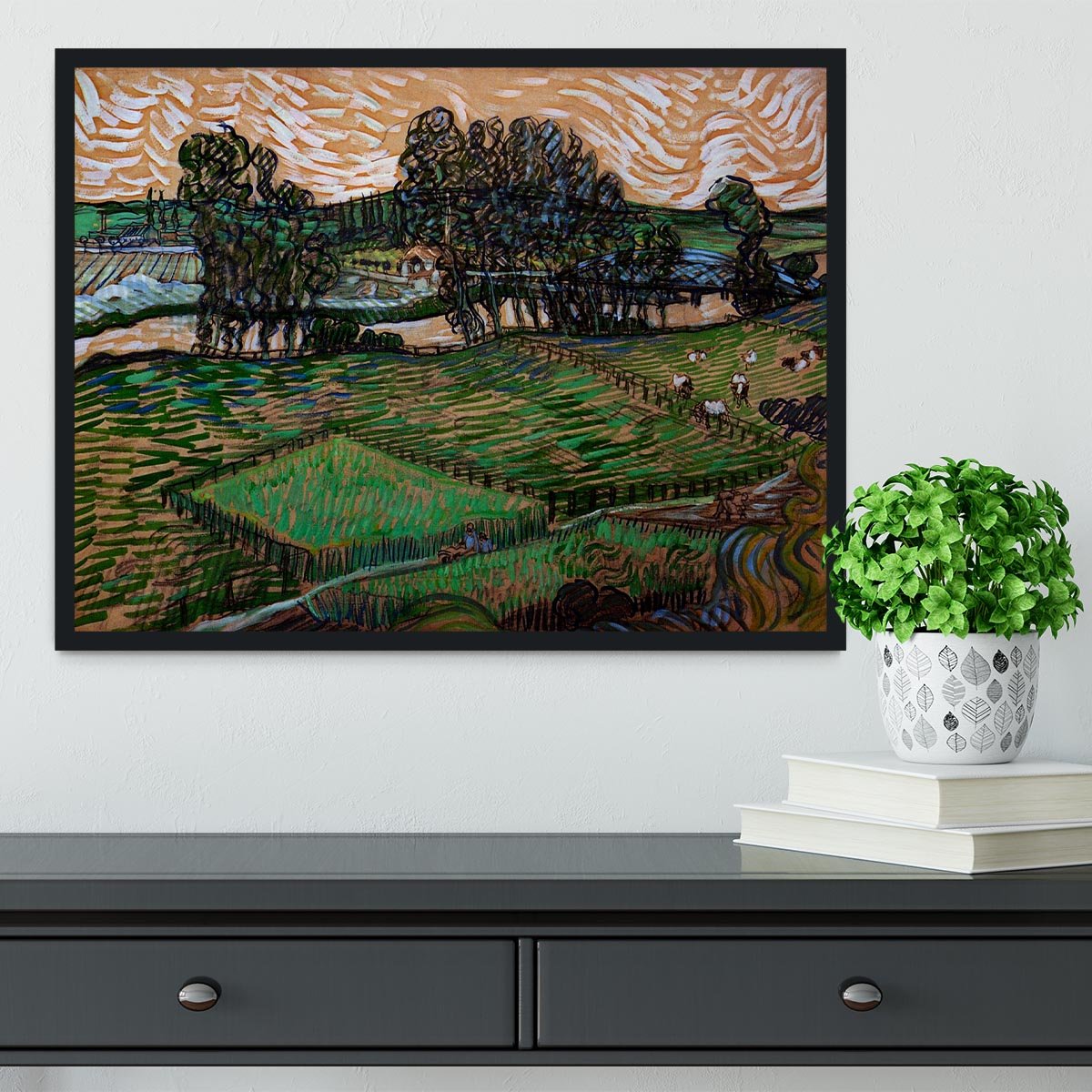 Landscape with Bridge across the Oise by Van Gogh Framed Print - Canvas Art Rocks - 2