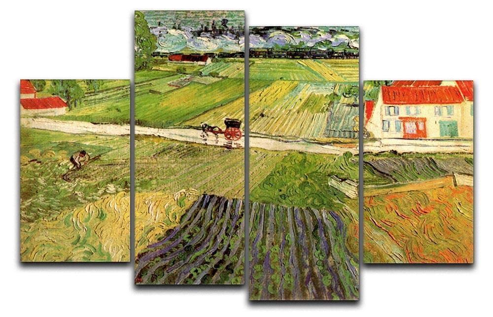 Landscape with Carriage and Train in the Background by Van Gogh 4 Split Panel Canvas  - Canvas Art Rocks - 1