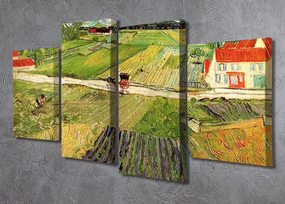 Landscape with Carriage and Train in the Background by Van Gogh 4 Split Panel Canvas - Canvas Art Rocks - 2