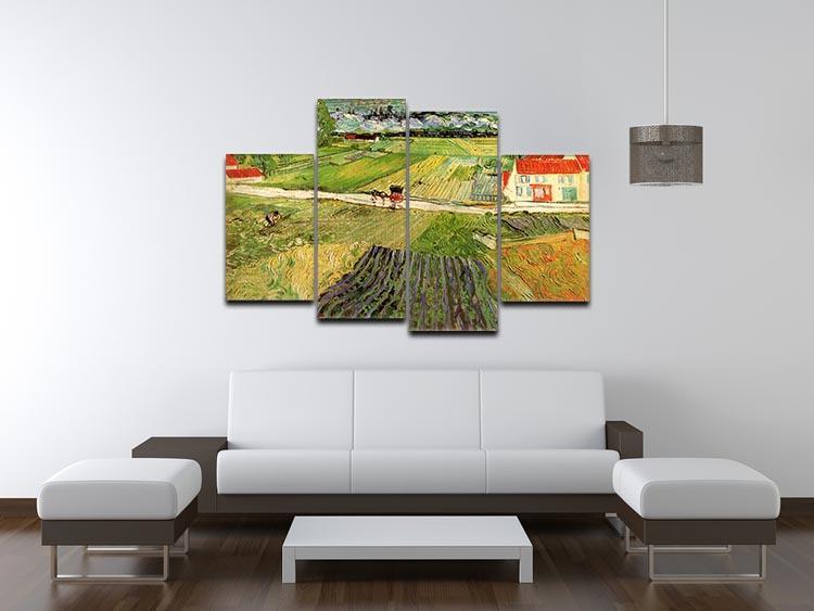 Landscape with Carriage and Train in the Background by Van Gogh 4 Split Panel Canvas - Canvas Art Rocks - 3