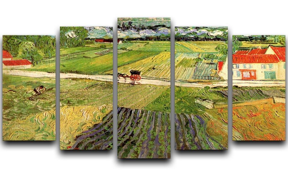 Landscape with Carriage and Train in the Background by Van Gogh 5 Split Panel Canvas  - Canvas Art Rocks - 1