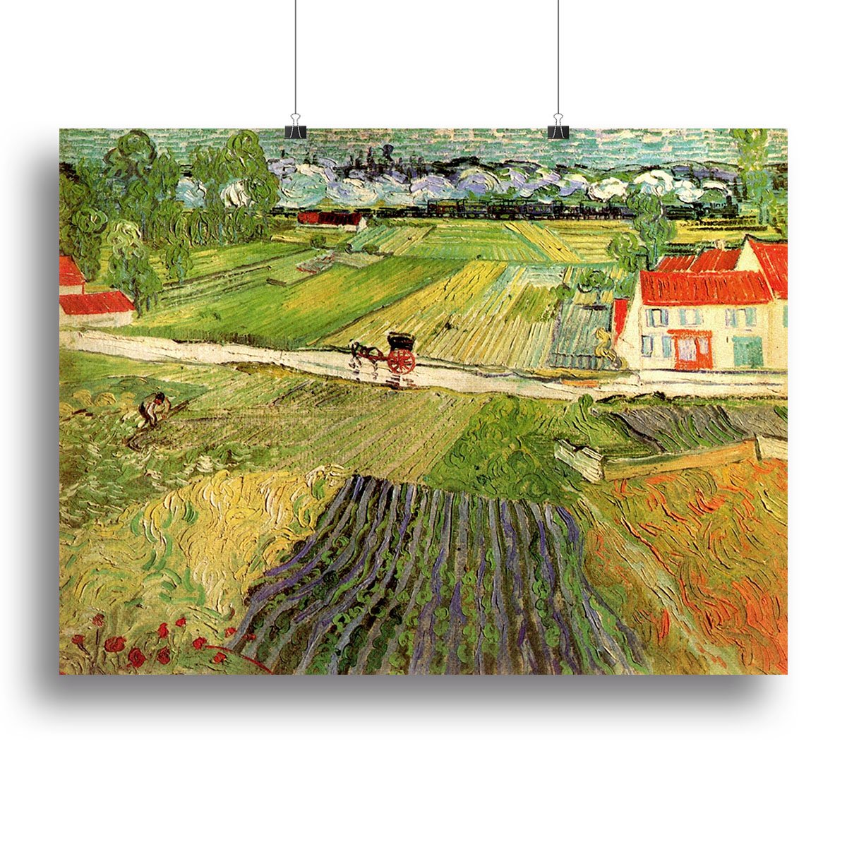Landscape with Carriage and Train in the Background by Van Gogh Canvas Print or Poster