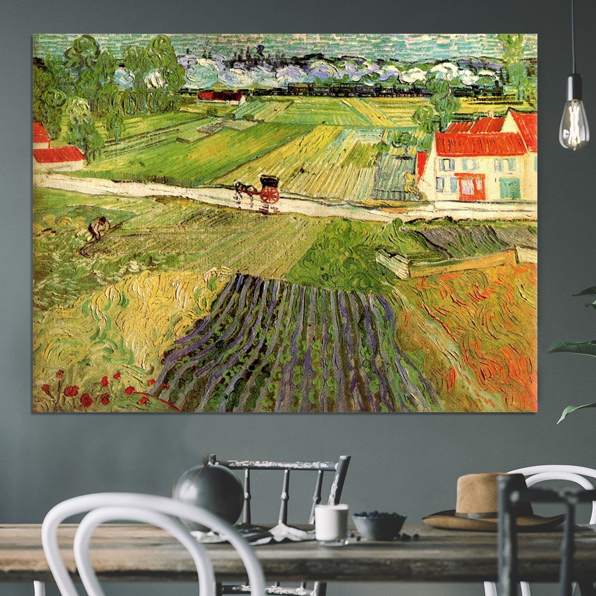 Landscape with Carriage and Train in the Background by Van Gogh Canvas Print or Poster