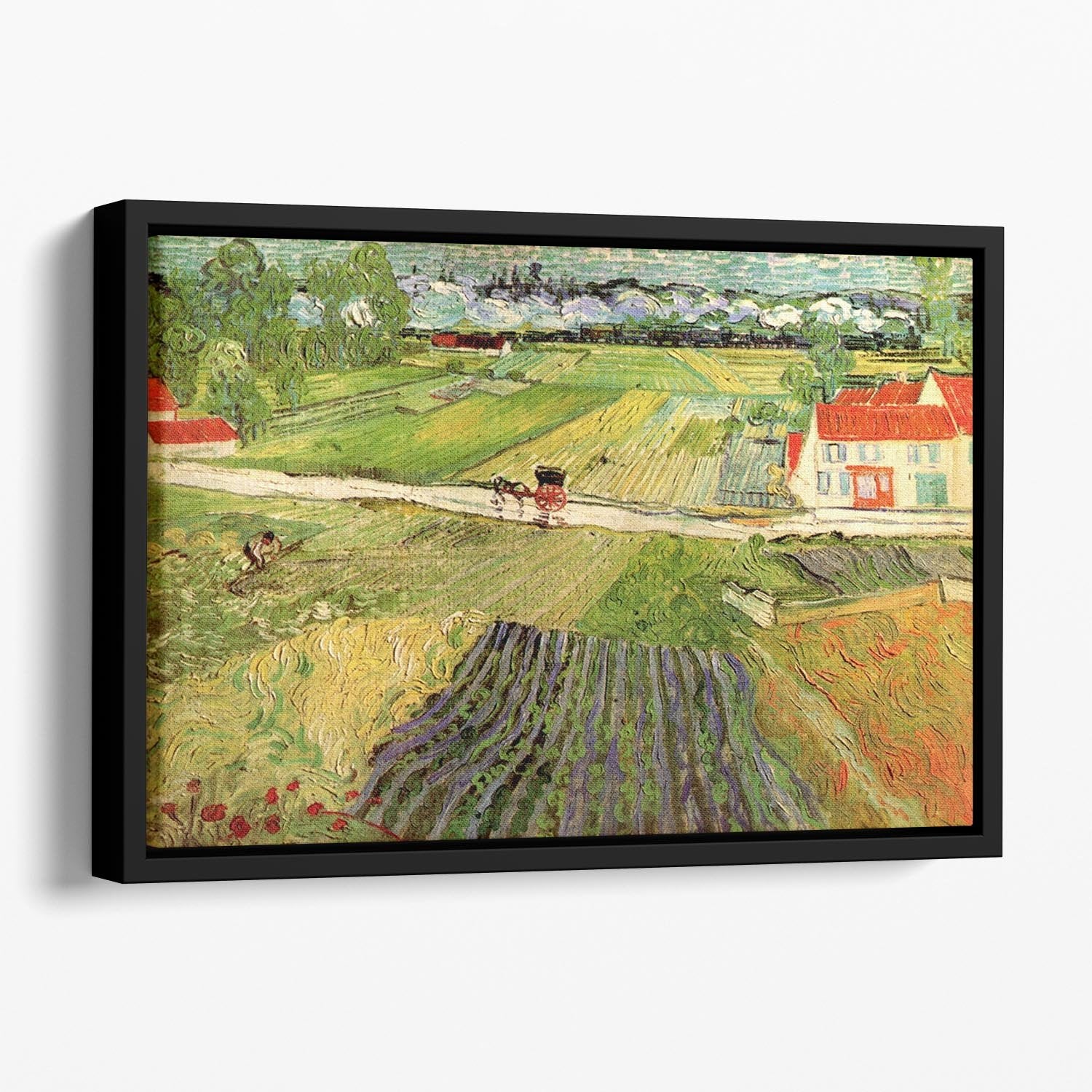 Landscape with Carriage and Train in the Background by Van Gogh Floating Framed Canvas