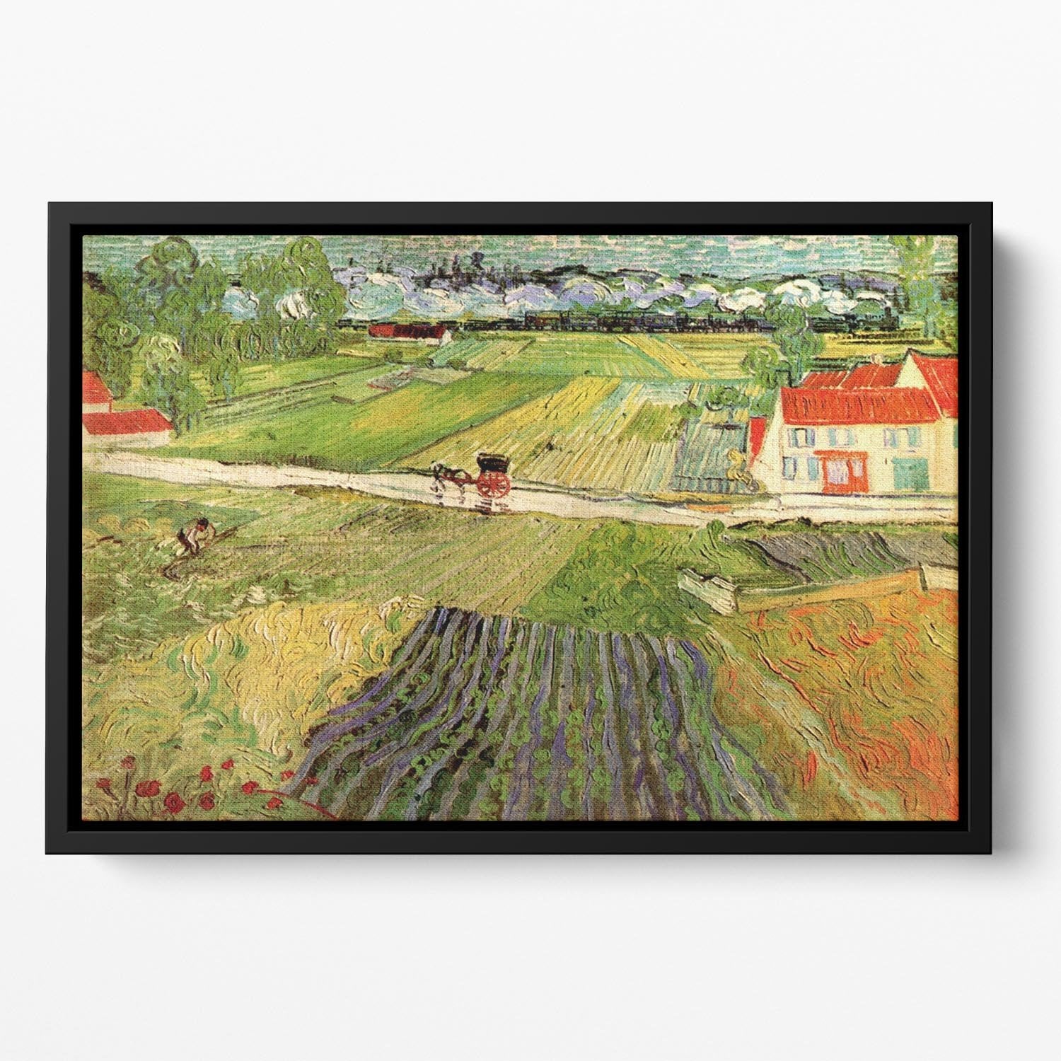 Landscape with Carriage and Train in the Background by Van Gogh Floating Framed Canvas