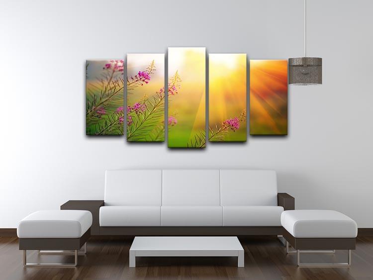 Landscape with Fireweed at sunny summer 5 Split Panel Canvas  - Canvas Art Rocks - 3