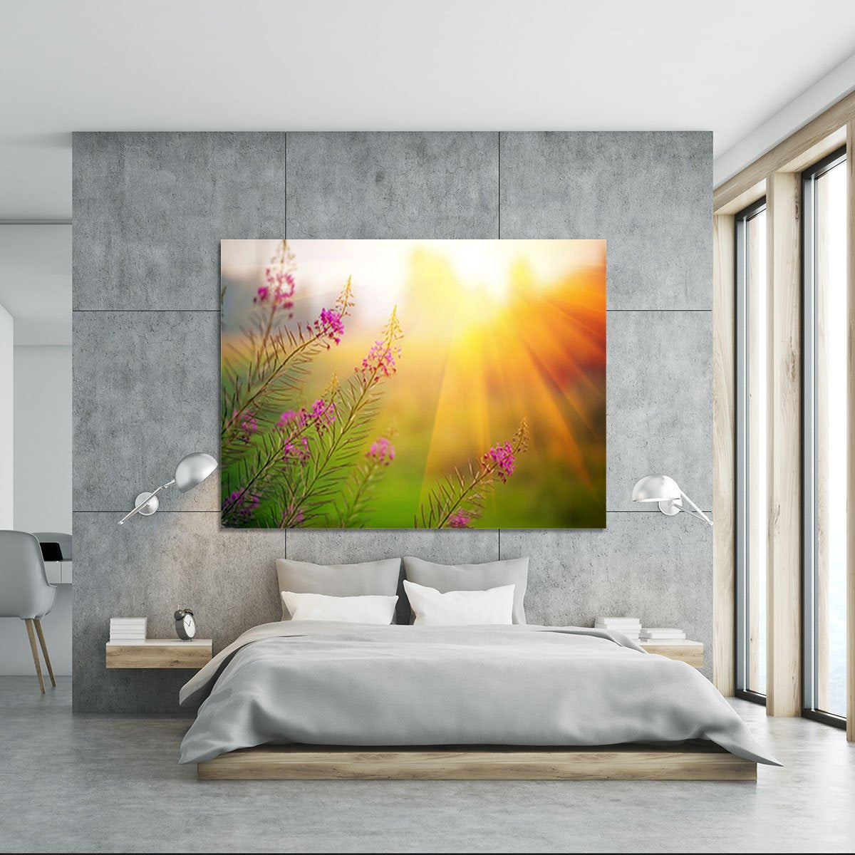 Landscape with Fireweed at sunny summer Canvas Print or Poster