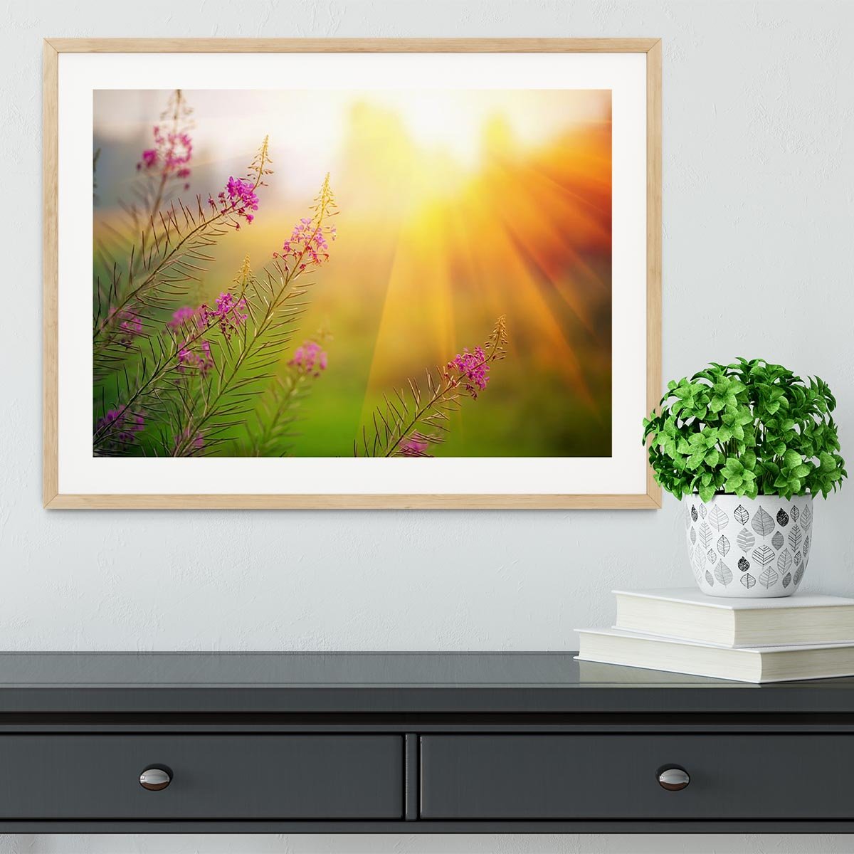 Landscape with Fireweed at sunny summer Framed Print - Canvas Art Rocks - 3