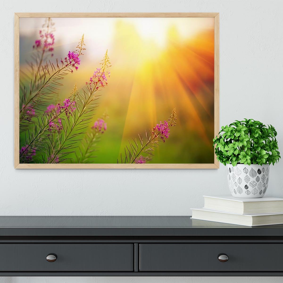 Landscape with Fireweed at sunny summer Framed Print - Canvas Art Rocks - 4